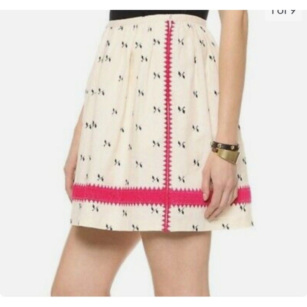 Madewell Linen Blend Mini Skirt  Emb Cream Red Lined Size 0 XS